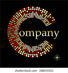 Vector illustration of Red - the color of gold on black. Compass. The Company.