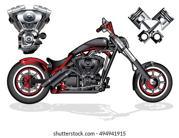Vector illustration of red color motorcycle isolated on white background.