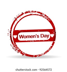 Vector illustration of a red color rubber stamp on white isolated background for International Women's Day.