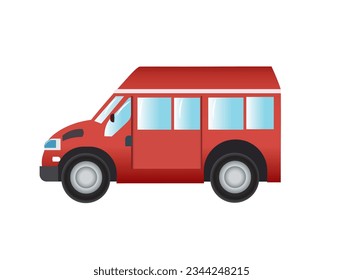 Ilustración vectorial de la furgoneta de color rojo, caricatura de bomberos