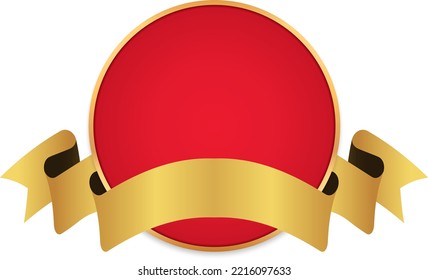 vector illustration of red colored award with gold ribbon banner on white background