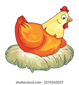 Vector illustration red colored hen sitting in the nest