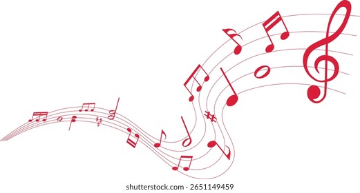 ilustração vetorial de partitura vermelha - notas musicais melodia