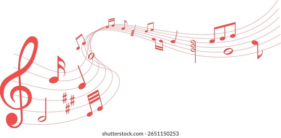 ilustração vetorial de partitura vermelha - notas musicais melodia