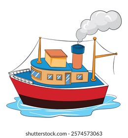 Vector illustration red colored ship boat