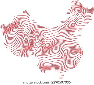 vector illustration of red colored striped map of China