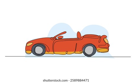 Vector illustration of a red convertible car. Modern flat in continuous line style.