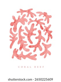 Ilustração Vetorial De Corais Vermelhos Em Um Fundo Branco. Recife de Coral. Mão Desenhada Simples Arte De Parede Náutica. Impressão Moderna Criativa Com Elementos De Recife. Gráfico Moderno Tropical Com Corais Vermelhos. RGB