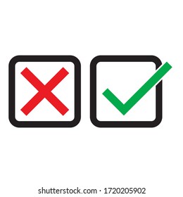 Vector illustration of a red cross and green checklist. No sign and yes.