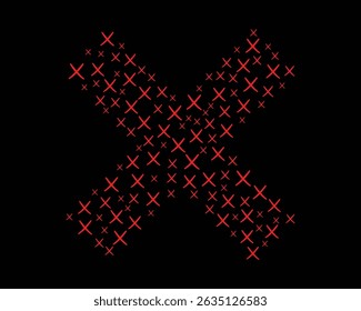 Vector Illustration of a Red Cross Symbol Made of Smaller Crosses on Black Background
