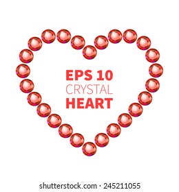 Vector illustration: red crystal heart contour on white background