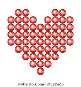 Vector illustration: red crystal heart contour on white background