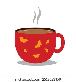 vector illustration red cup with orange butterflies