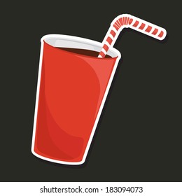 Vector illustration of a a red cup with a stripped straw 