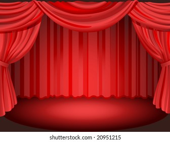 Vector illustration - Red curtains on a stage.