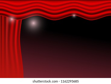 Vector illustration. Red curtains. Scenes on dark background