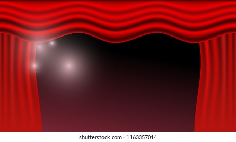 Vector illustration. Red curtains. Scenes on dark background
