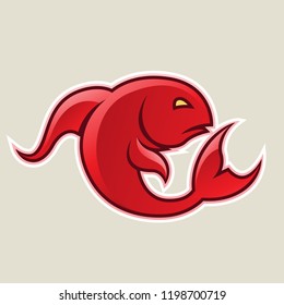 Vector Illustration of Red Curvy Fish or Pisces Icon isolated on a White Background