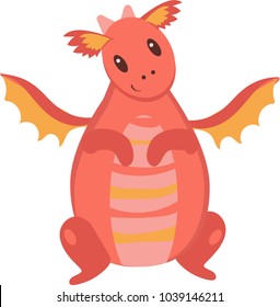 vector illustration of a red cute dragon without background