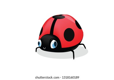 Vector illustration of red cute ladybug isolated on white background with drop shadow