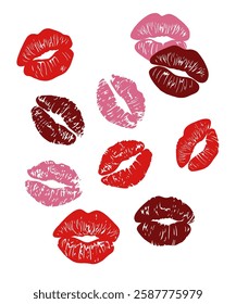 Vector illustration red, dark, pink lips, kisses 
for any use