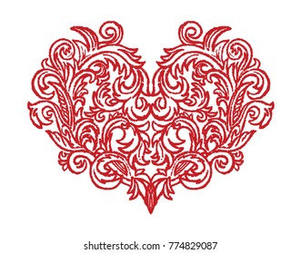 Vector illustration of a red decorative heart. Floral ornament. Good for gift wrapping, posters, Valentine's Day greeting cards, print clothing design, banners, invitations. Wedding symbol.
 