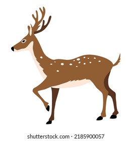 Vector illustration of a red deer in a flat style on a white background. Logo, icon. Christmas deer.