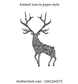 Vector illustration of a red deer in paper style which can be used for web design, logo, application icon