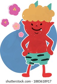 
Ilustración vectorial del demonio rojo y la flor de ciruela de Setsubun