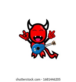 Vector illustration of a red devil and guitar