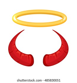 vector illustration of red Devil horns and nimbus isolate on white background. Picture for halloween party