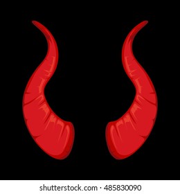 vector illustration of red Devil horns isolate on black background. Picture for halloween party
