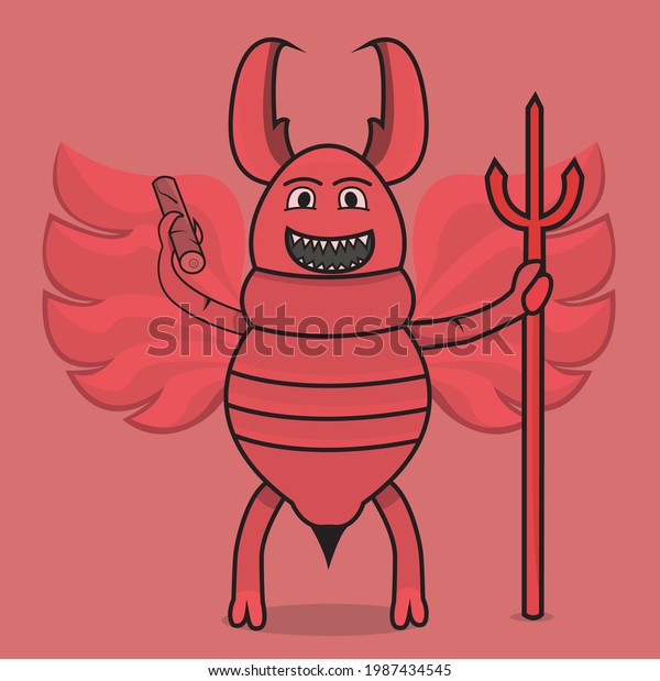Vector Illustration Of Red Devil Termite and\
Red Color Background.