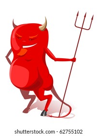 Vector illustration of red devil with trident