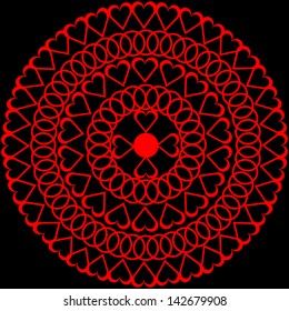 Vector illustration of red 	doily on black background