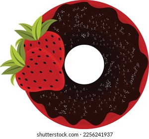 vector illustration of a red donut with strawberries
