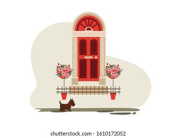 vector illustration, red door on the street