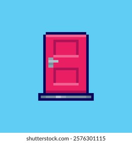 Vector Illustration of red door with Pixel Art Design, perfect for game assets themed designs