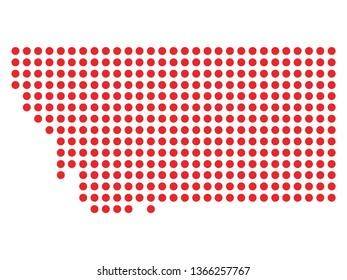 Vector illustration of the Red Dotted Silhouette Map of the USA Federal State of Montana 