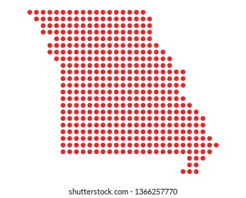 Vector illustration of the Red Dotted Silhouette Map of the USA Federal State of Missouri 