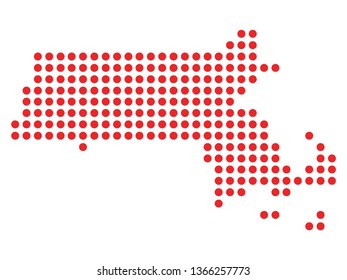 Vector illustration of the Red Dotted Silhouette Map of the USA Federal State of Massachusetts 