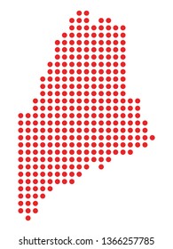 Vector illustration of the Red Dotted Silhouette Map of the USA Federal State of Maine 