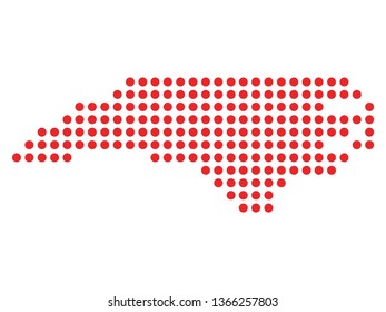 Vector illustration of the Red Dotted Silhouette Map of the USA Federal State of North Carolina 