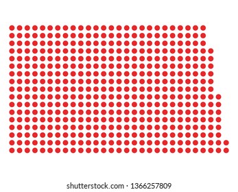 Vector illustration of the Red Dotted Silhouette Map of the USA Federal State of North Dakota 
