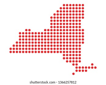 Vector illustration of the Red Dotted Silhouette Map of the USA Federal State of New York 