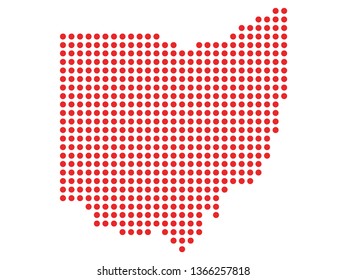 Vector illustration of the Red Dotted Silhouette Map of the USA Federal State of Ohio 