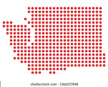 Vector illustration of the Red Dotted Silhouette Map of the USA Federal State of Washington 