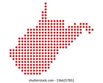 Vector illustration of the Red Dotted Silhouette Map of the USA Federal State of West Virginia 