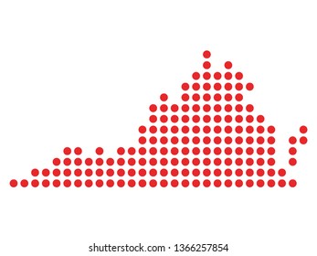 Vector illustration of the Red Dotted Silhouette Map of the USA Federal State of Virginia 