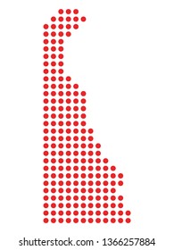 Vector illustration of the Red Dotted Silhouette Map of the USA Federal State of Delaware 